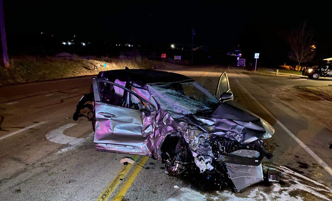 The Eagle Police Department shared photos of the vehicle after it was struck by a Ford truck.