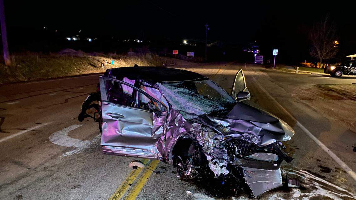 The Eagle Police Department shared photos of the vehicle after it was struck by a Ford truck.