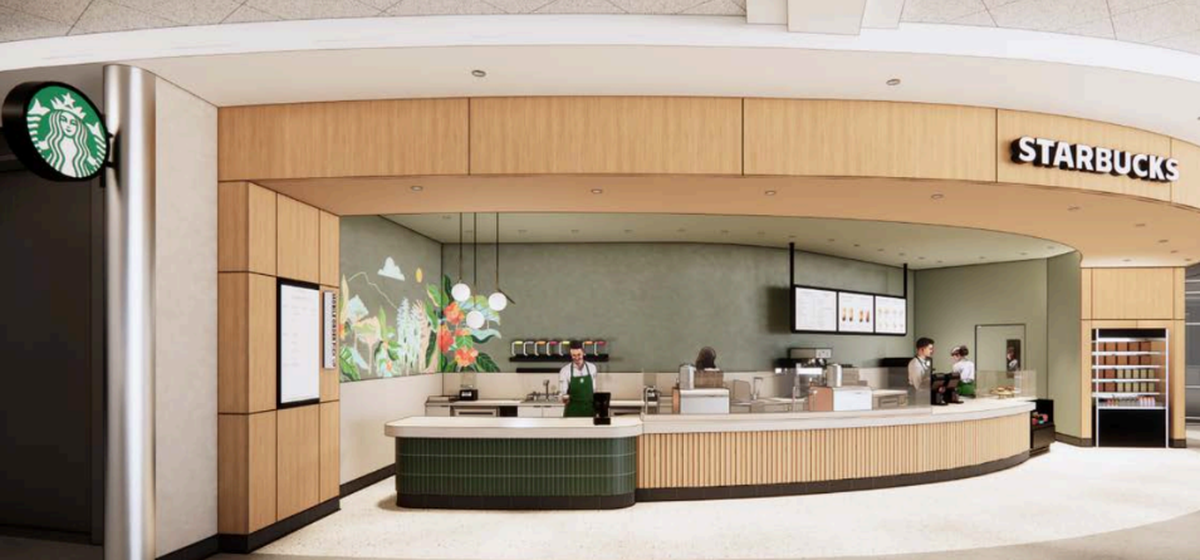 A rendering of Starbucks planned as part of the airport’s food court area.