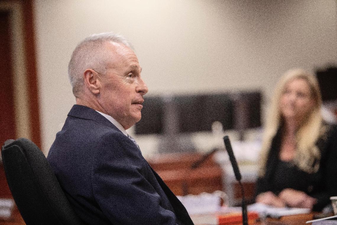 Mike Chilton answers a question during his interview for the vacated sheriff’s position.