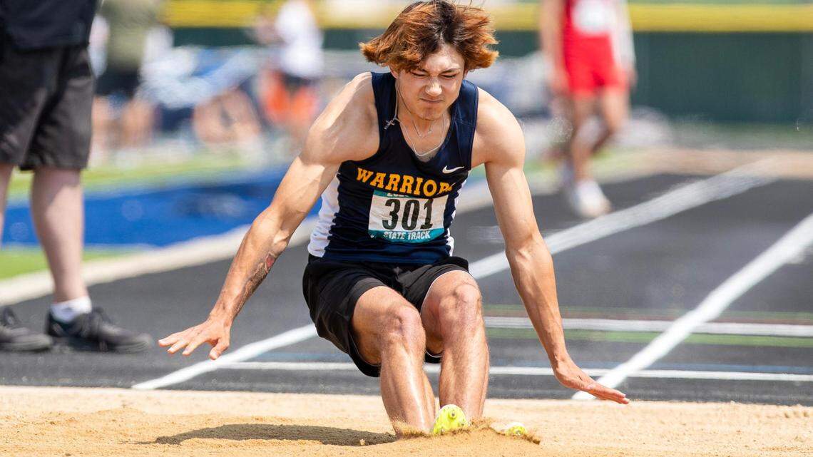 Tyson Acree of Meridian won the 5A boys long jump with a leap of 22-10 1/4 on Friday at the state track and field championships at Mountain View High.