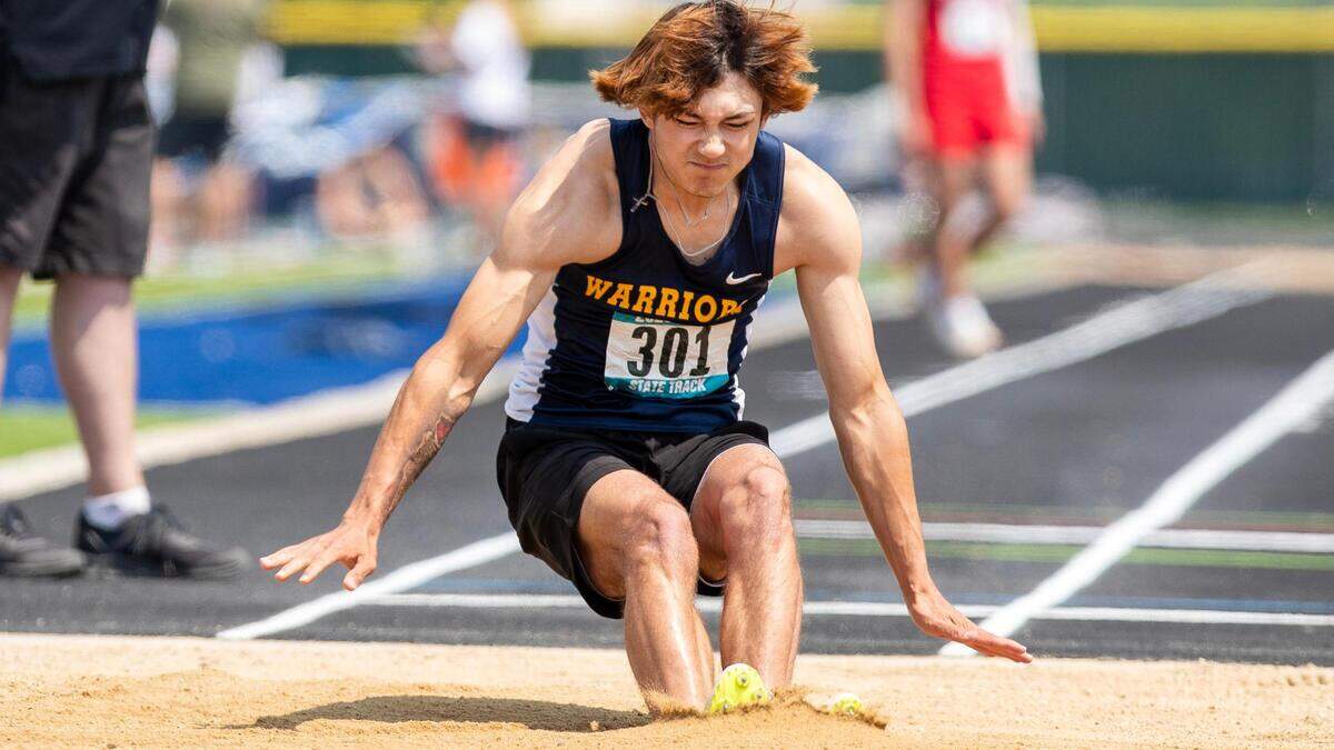 Tyson Acree of Meridian won the 5A boys long jump with a leap of 22-10 1/4 on Friday at the state track and field championships at Mountain View High.