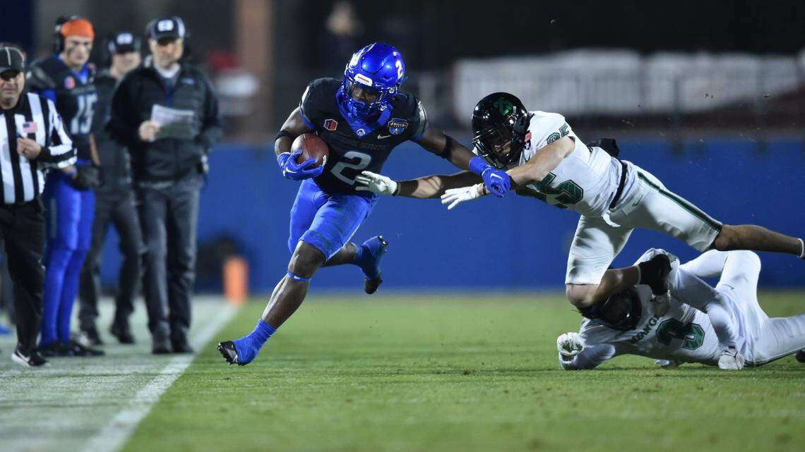 Boise State running back Ashton Jeanty carries the ball in the first half of the Frisco Bowl on Saturday in Frisco, Texas.