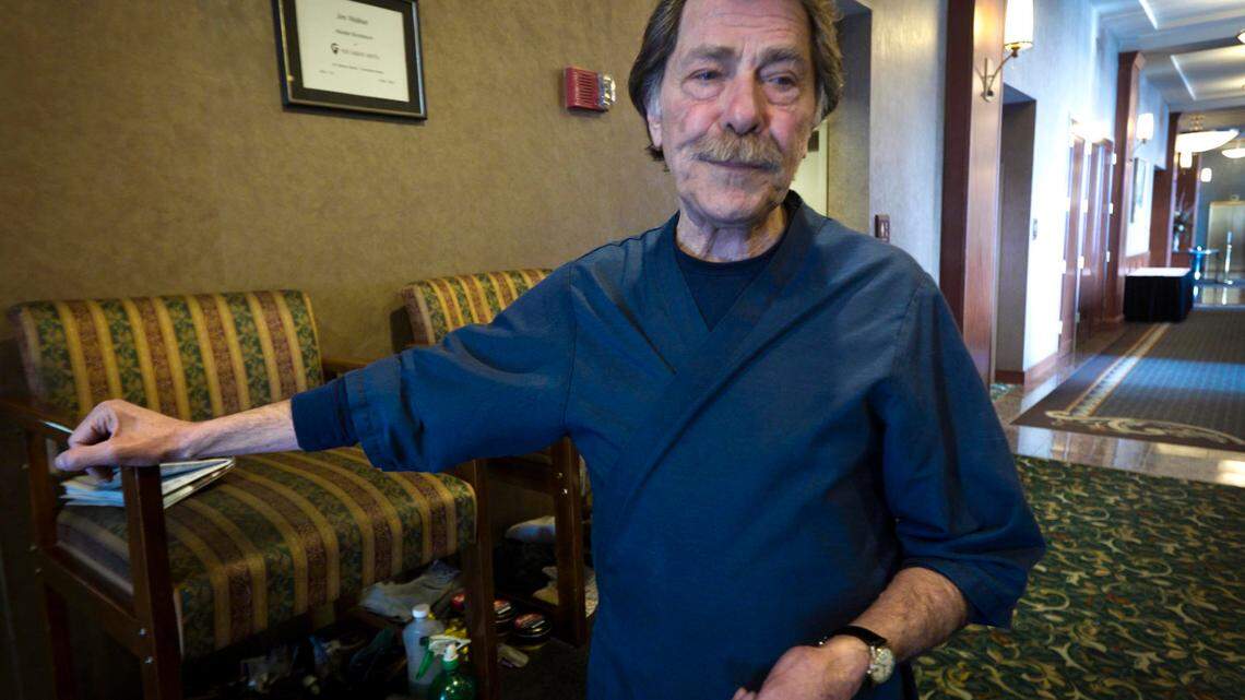 Master bootblack Jim Walker is seen at his shoeshine stand in the Grove Hotel in downtown Boise in this file photo from 2013. Not many people were aware at the time of Walker’s incredible life story, which included a wrongful murder conviction in 1963 in Little Rock, Arkansas. Walker died Jan. 24 at the age of 82.