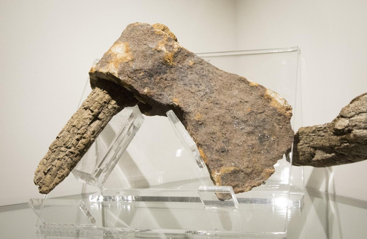 A fur trapping exploration party led by Wilson Price Hunt came West in 1811. Their canoe capsized at Caldon Linn on the Snake River. Several artifacts, including this ax, were recovered much later by a fisherman near Twin Falls.