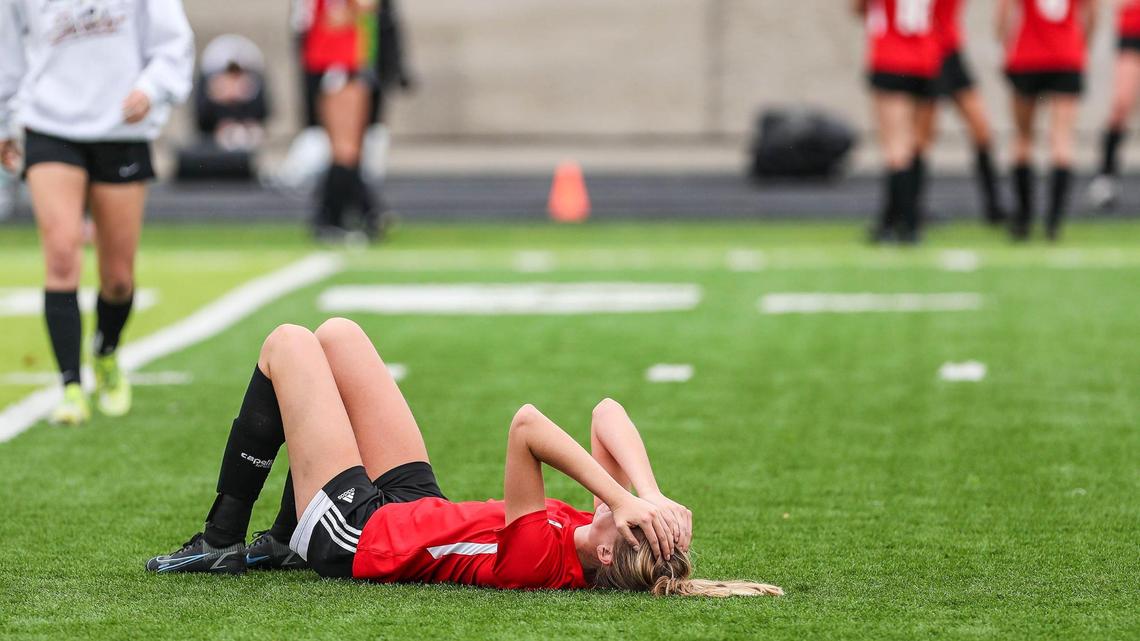 Boise senior Emma Zelinsky reacts after a 1-0 loss to Lake City in the 5A girls soccer state championship game on Saturday at Rocky Mountain High School in Meridian.