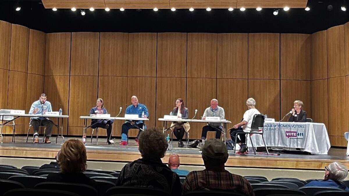 Candidates for Boise City Council gathered at South Junior High for a debate Tuesday. From left: Jordan Morales, candidate in District 4; and Theresa Vawter, Josh Johnston, Kathy Corless and Chris Blanchard, all candidates in District 3.