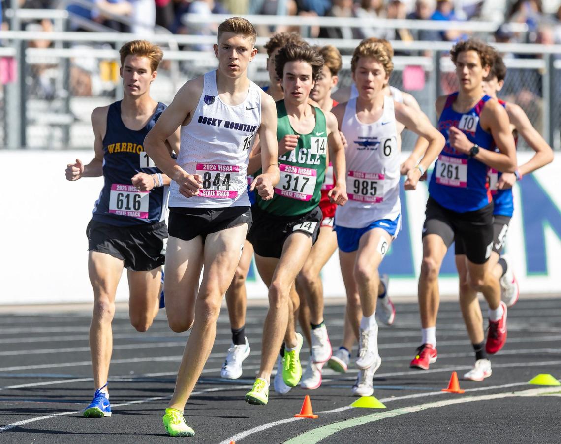 Rocky Mountain’s Landon Heemeyer won back-to-back titles in the 5A boys 3,200 meters, crossing the finish line in 9:02.01.