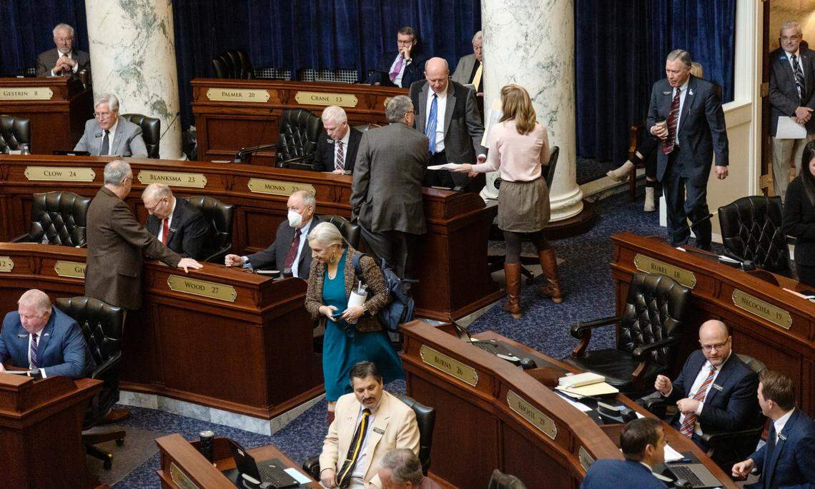 Idaho Senators arrive to the chamber for session in March 2022. Gov. Brad Little is now calling them back for a special session scheduled for Sept. 1, he announced in a proclamation Tuesday, Aug. 23, 2022.