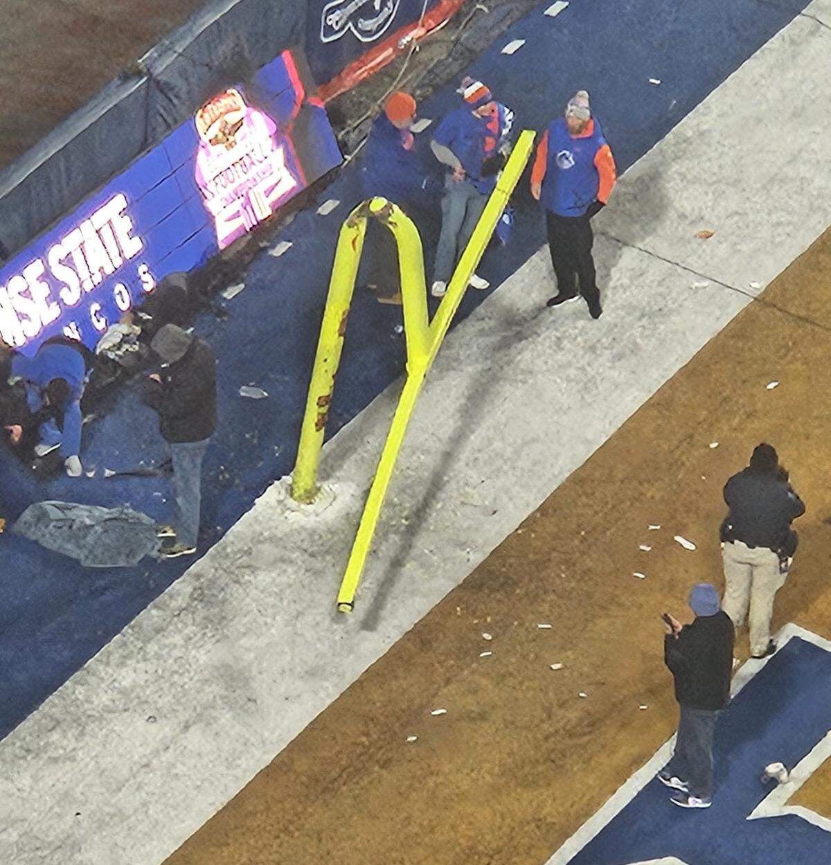 There won’t be any football played at Albertsons Stadium until next year. That’s a good thing, because a new goalpost is needed for the north end zone.