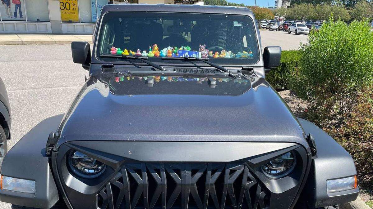 Rubber ducks placed inside a Jeep