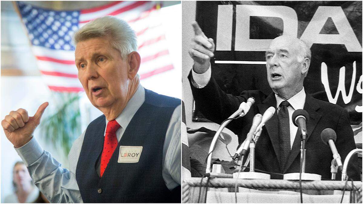 The late Gov. Cecil Andrus, right, and former lieutenant governor and attorney general David Leroy in 1986 were locked in a fierce battle for the governorship that ended in a narrow victory for Andrus. The less than 1% margin did not stop Leroy from graciously conceding.