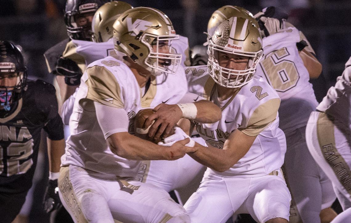 Vallivue junior Casey Cope, right, will take over at quarterback for Lan Larison, left, the back-to-back 4A All-Idaho Player of the Year.
