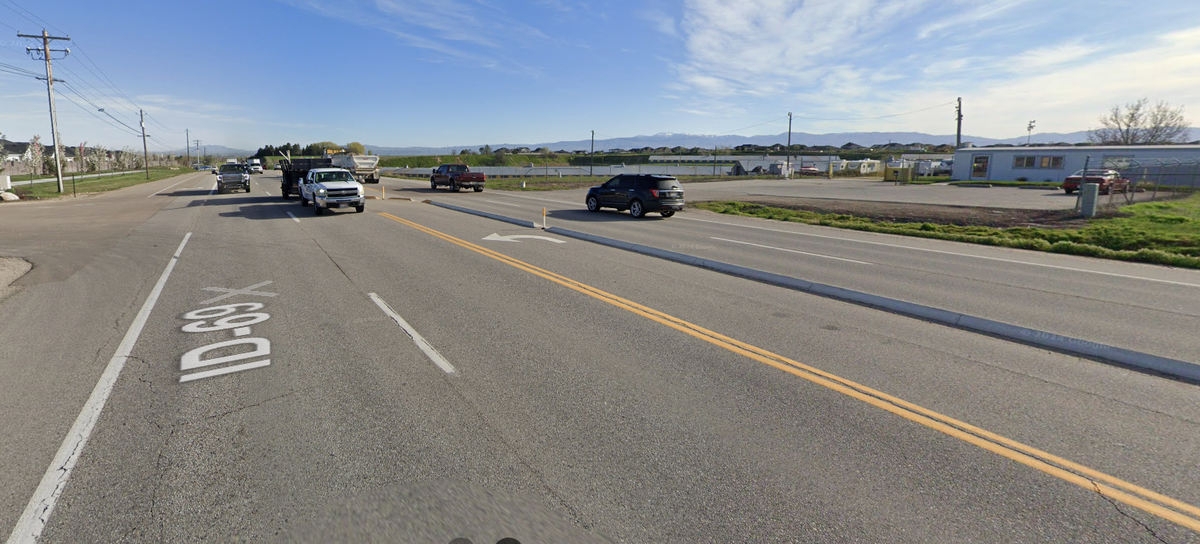 A screenshot of the intersection of South Meridian Road and West Lyra Street in Meridian. Ada County Sheriff’s Deputy Dallas Denney was speeding down Meridian Road when she lost control of her vehicle, entered oncoming traffic and was struck by a truck, according to police reports.