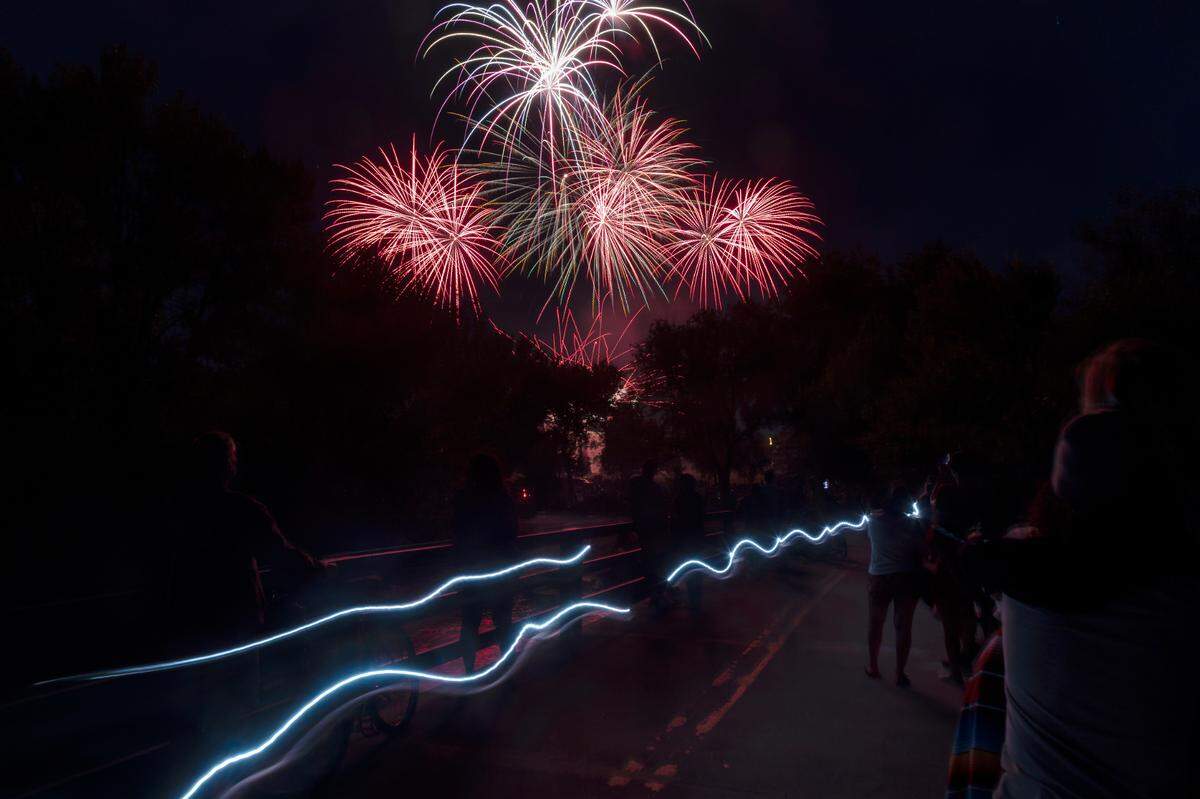 The City of Boise’s free Independence Day fireworks display lights up the sky at Ann Morrison Park on July 4.