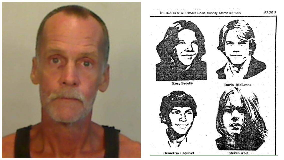 Steven Matthew Wolf’s mugshot from the Monroe County Sheriff’s Office in Florida on the left is from his arrest on rape and murder charges in November 2018. At right is a clip from a special section that appeared in the Idaho Statesman in 1980 showing the four boys, including Wolf, then 15, accused of killing Enrico Flory, known as “The Cat Man of Bella Street.”