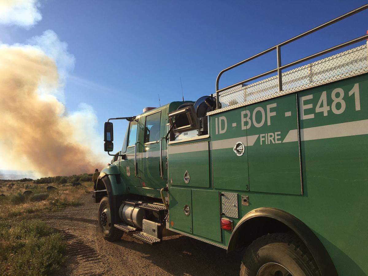 The Bureau of Land Management shared this photo of a fire engine at the Lucky Fire – a wildfire near Lucky Peak in July 2020. Wildfire smoke in the Treasure Valley could increase residents’ risk of contracting COVID-19.