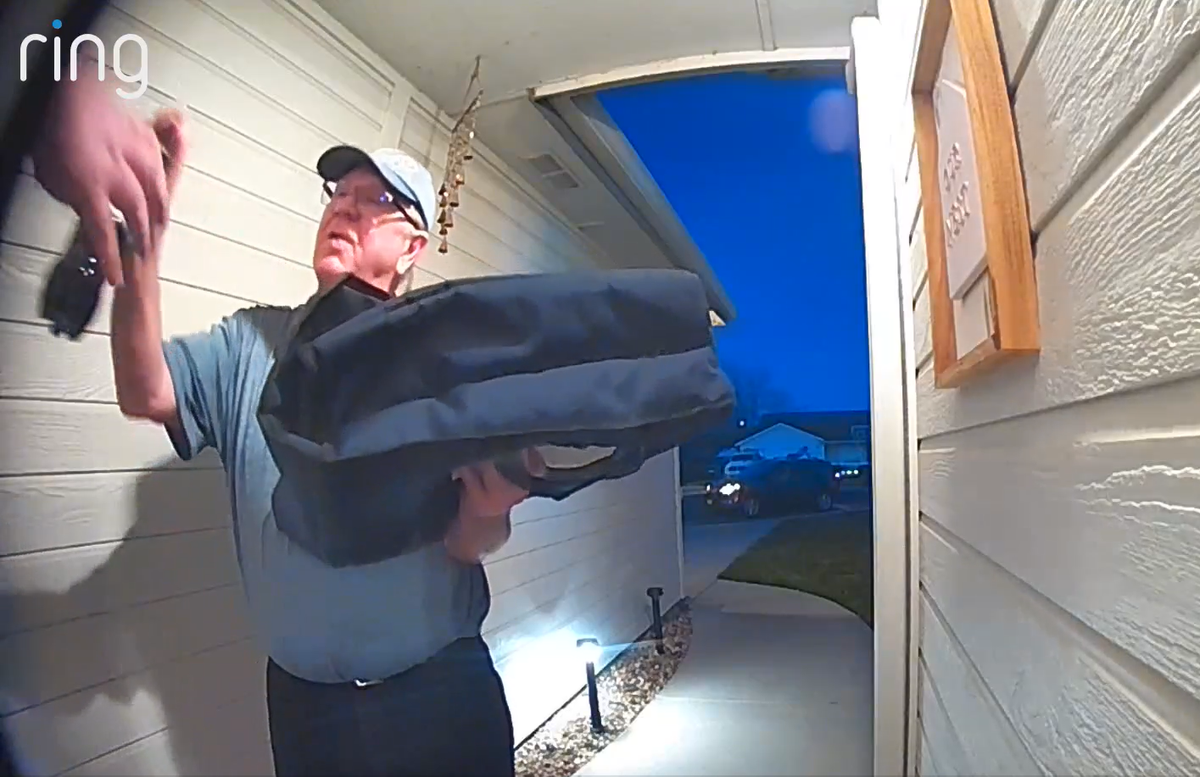 Dan Simpson delivers pizza and soda to Brian Wilson in West Boise. Unable to tip Simpson extra, Wilson posted a video of the interaction and started a GoFundMe to raise money for Simpson’s upcoming retirement.