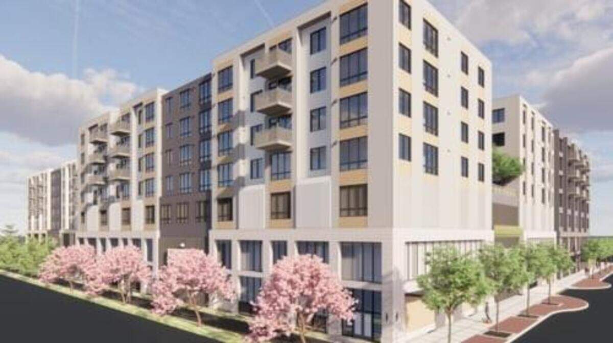 A architect’s rendering showing the 350-apartment complex, Union 93, going up in downtown Meridian near City Hall.