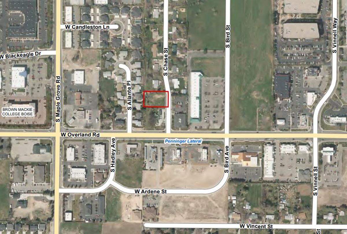 The red square marks the site of the proposed Chase Street Cottages.