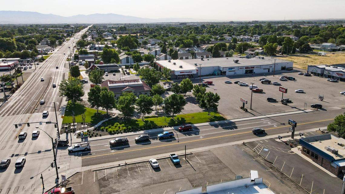 The larger of two urban renewal districts approved by the Meridian City Council includes city blocks from Cherry Lane south to Broadway Avenue. This area, where Fairview Avenue, left, meets Main Street, foreground, would be part of the Northern Gateway District.