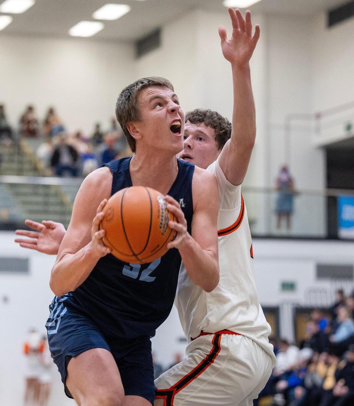 Ambrose’s Mark Yenor goes for a basket during their game against Declo in the semifinals of the 3A boys basketball state tournament last season at Capital High in Boise.