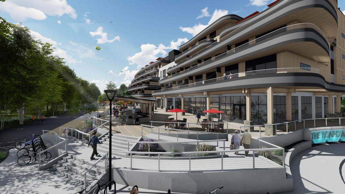 The Boardwalk,&nbsp;as seen in this architectural rendering, is ​a mixed-use apartment complex under construction along the south side of the Boise River in Garden City. 
