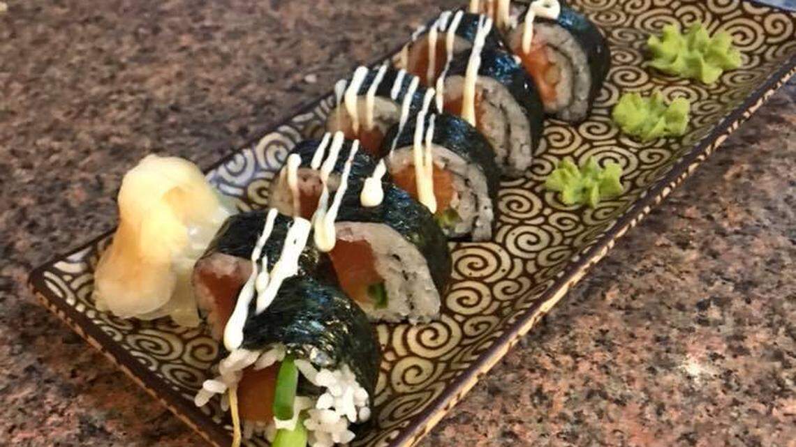 An order of Dragon’s Eye at Superb Sushi: whole scallion, salmon and fresh lemon zest topped with special lemon sauce.