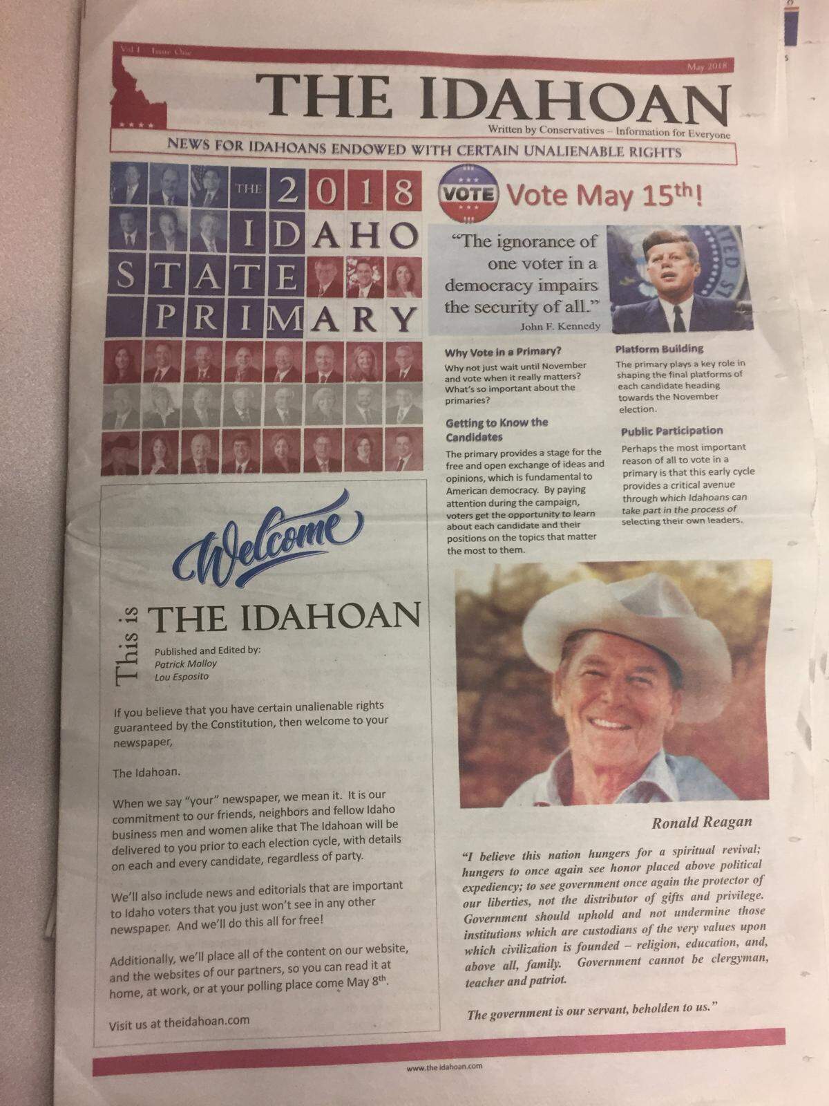 A copy of "The Idahoan" from May 2018.