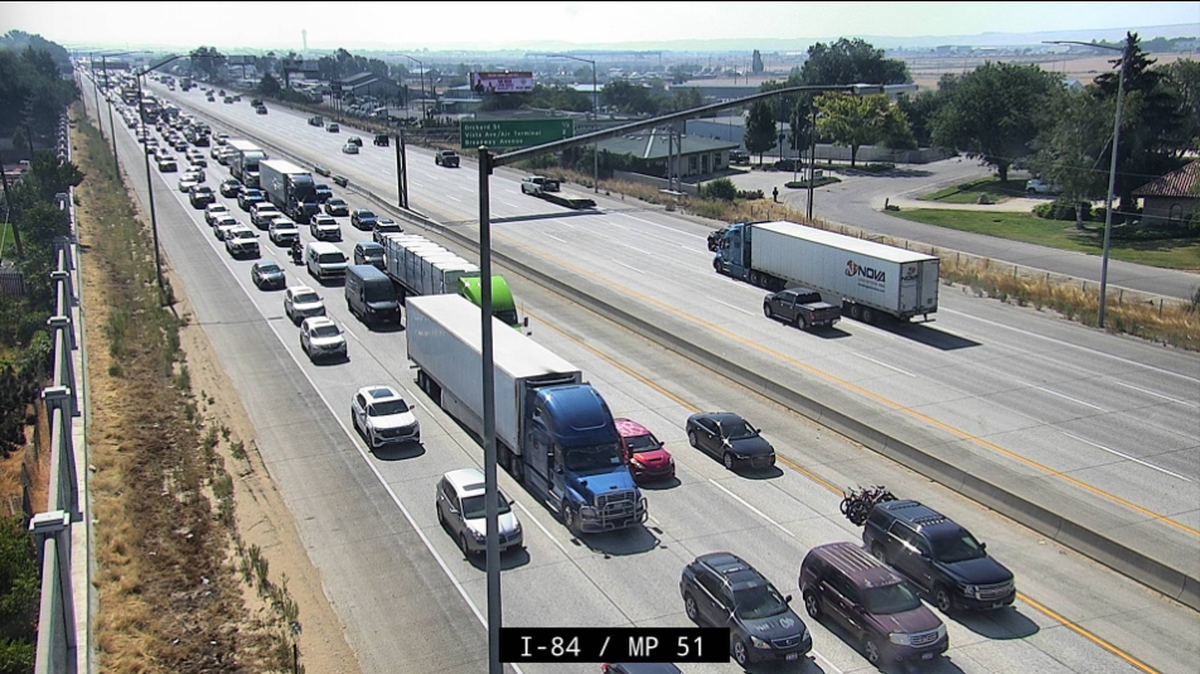 Interstate 84 was down to one lane east of Cole Road on Saturday morning.