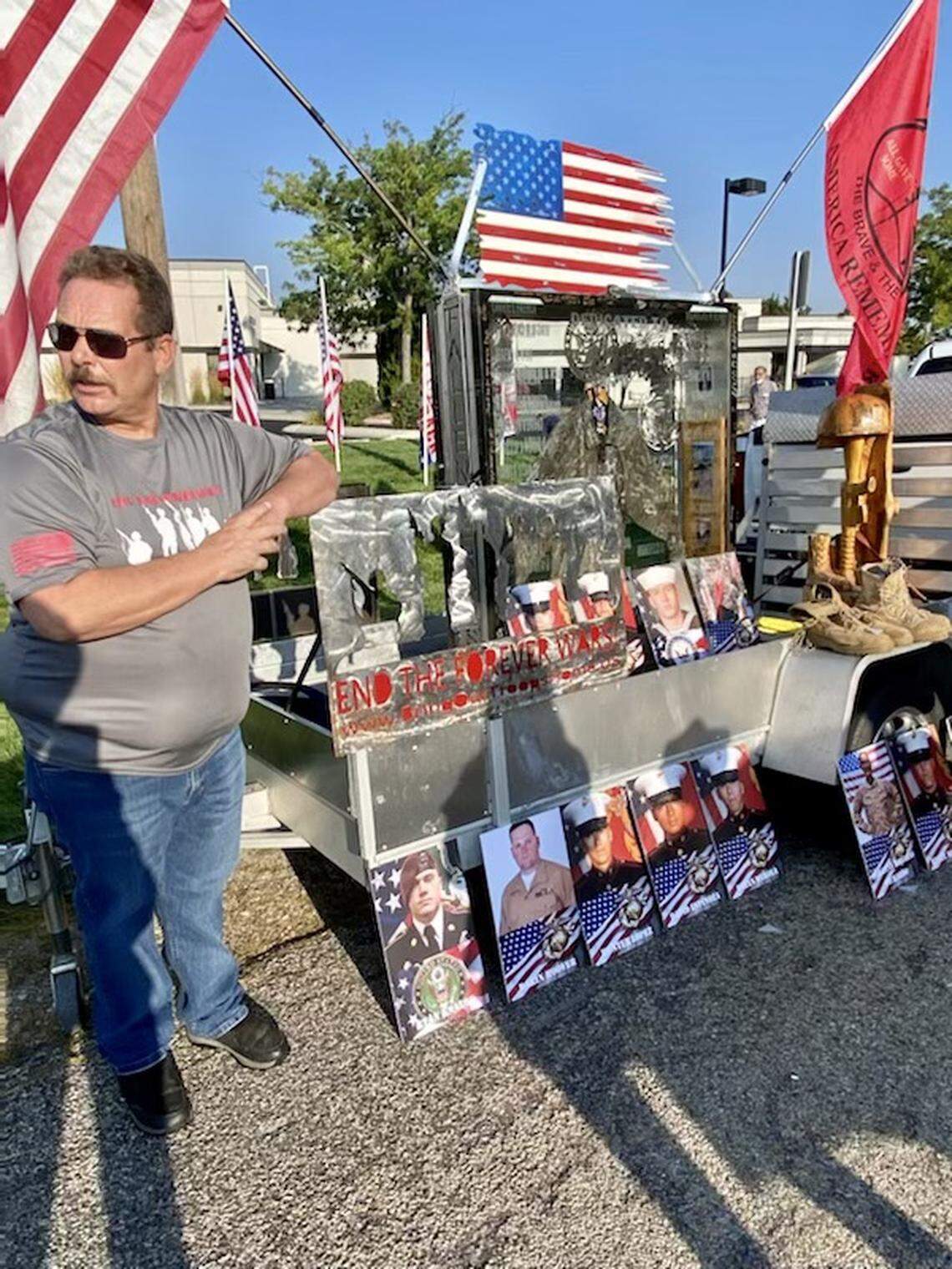 William McNabb, of Nampa, used President Biden’s visit to Boise on Monday to call attention to the military members killed in Afghanistan while the U.S. was withdrawing.