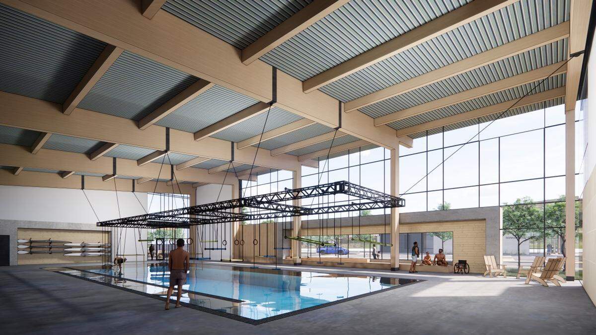An artist’s rendering of the pool planned at the headquarters of the Challenged Athletes Foundation and Mission 43 to be built along the Boise River near Maryanne Williams Park with funds donated by the J.A. and Kathryn Albertson Family Foundation.