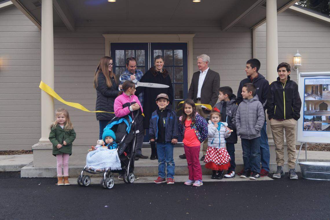 Eagle City Council members Miranda Gold, Kenny Pittman and Jill Mitchell stand beside Mayor Stan Ridgeway at a ribbon-cutting event for the Eagle Landing project in December. Mitchell and Ridgeway lost their bids for re-election. Pittman and Gold will be up for re-election in 2021.