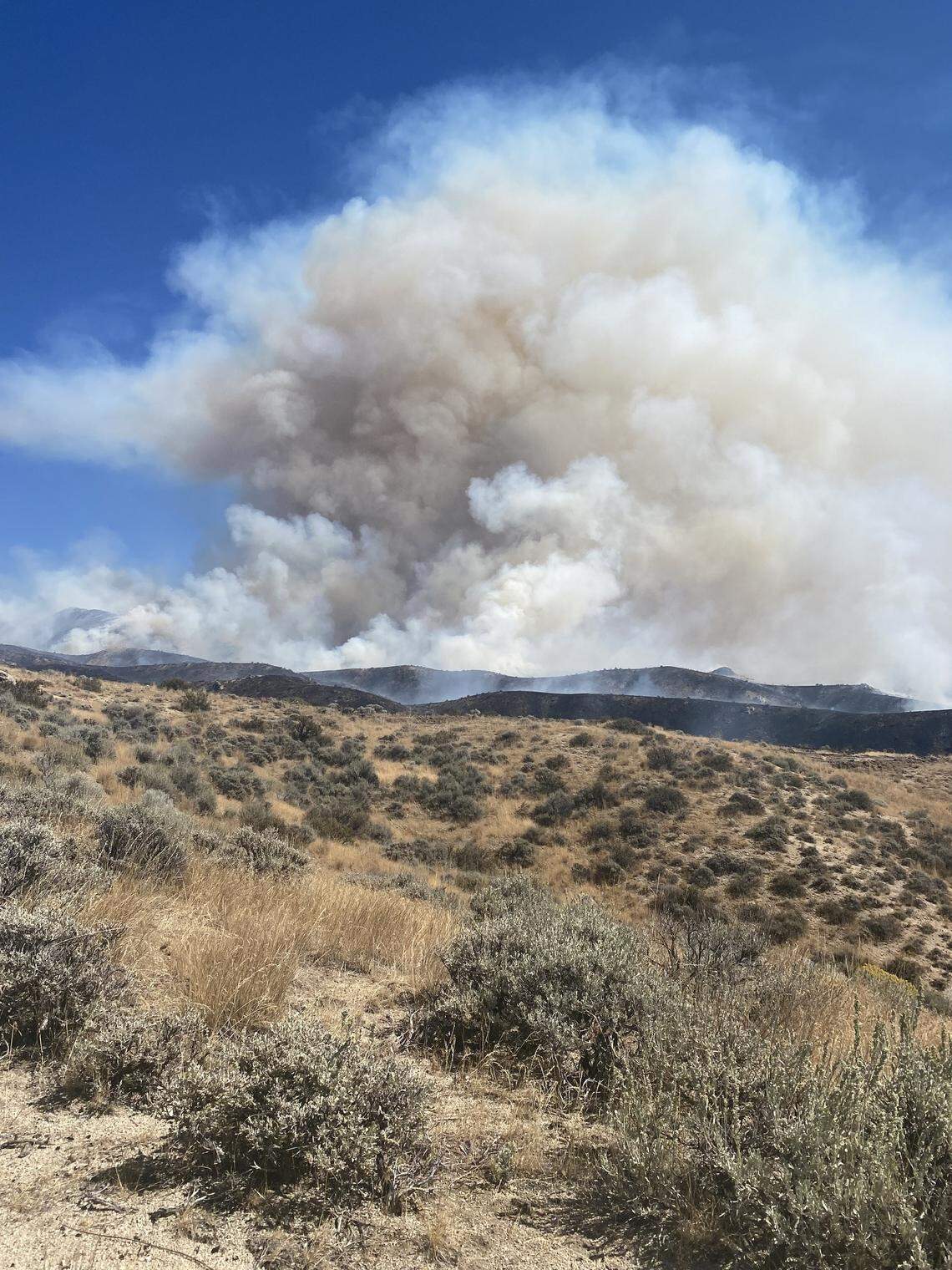 Smoke billows over an area near Lucky PeakLake.