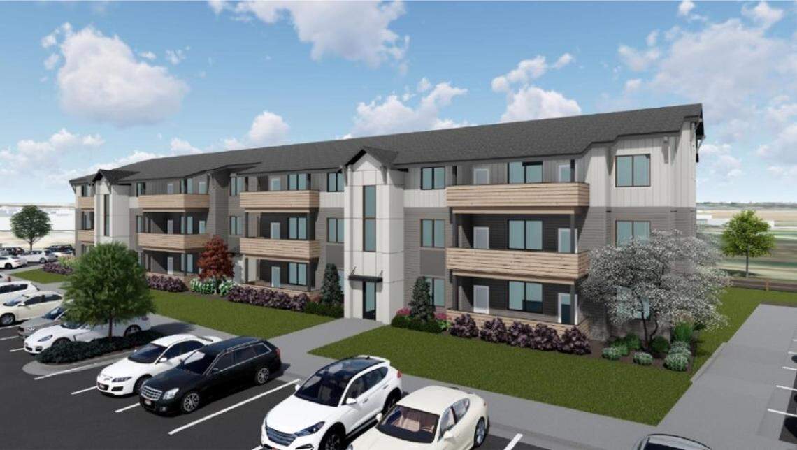 An architect’s rendering of proposed apartments within the Conger Group’s proposed Newkirk Neighborhood.