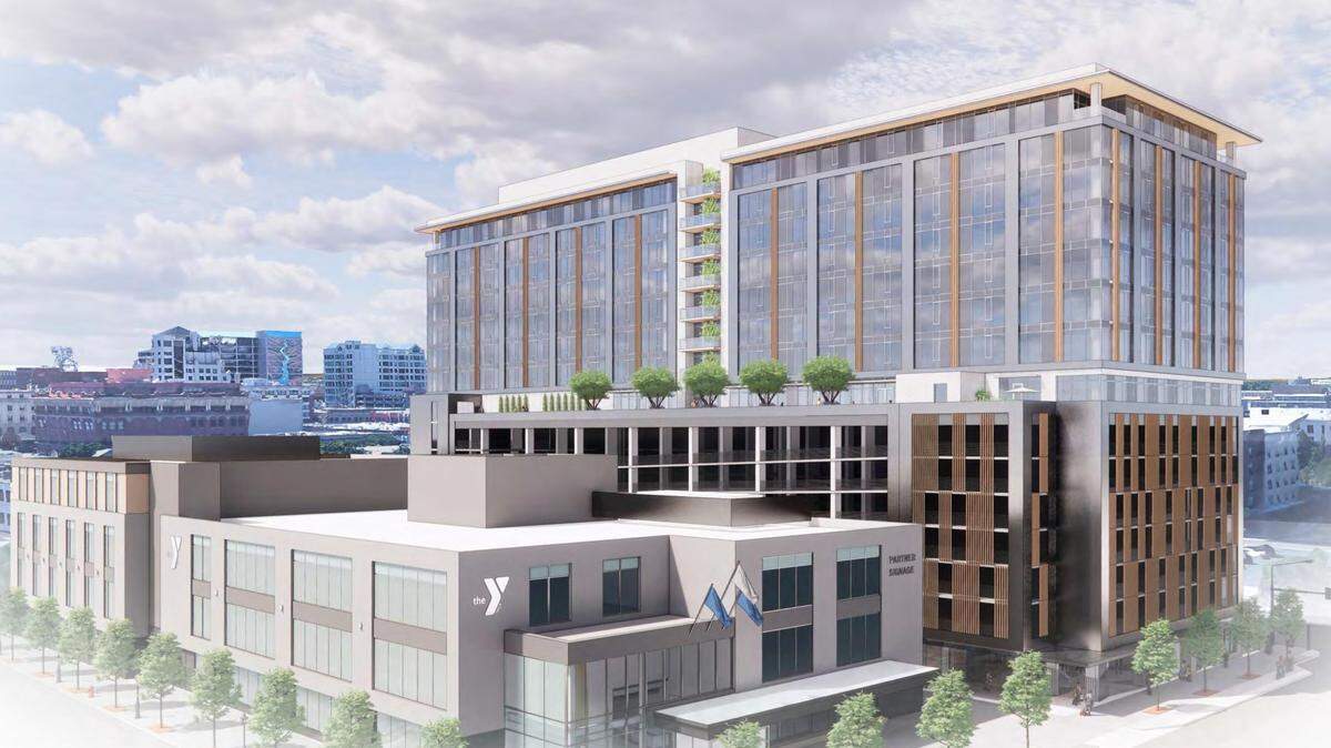 This rendering shows the proposed new downtown Boise YMCA, at left, and a 15-story building that would be built next door.