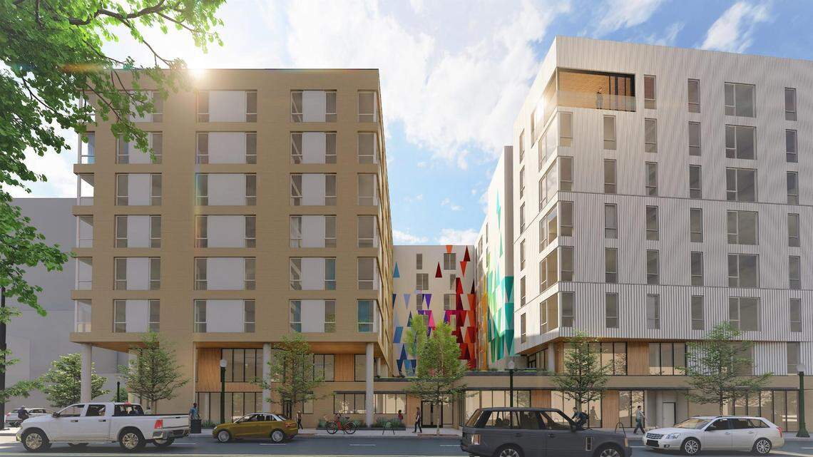 This rendering of Block 69 North would include over 200 apartments, over half of which would be rent-restricted.