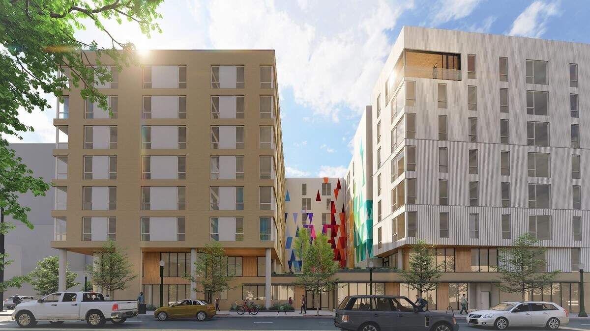 A rendering of Block 69 North, a development that would include over 200 apartments, over half of which would be rent-restricted, is shown in this file photo.