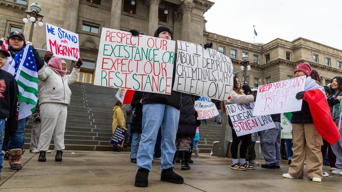 Several hundred people gathered at Statehouse steps for pro-immigration protest outside the Idaho State Capitol on Feb. 7.
