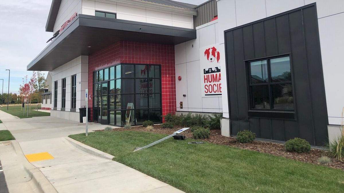 A visitor accidentally drove into the front of the new Idaho Humane Society shelter off of Overland Road in Boise on Monday.