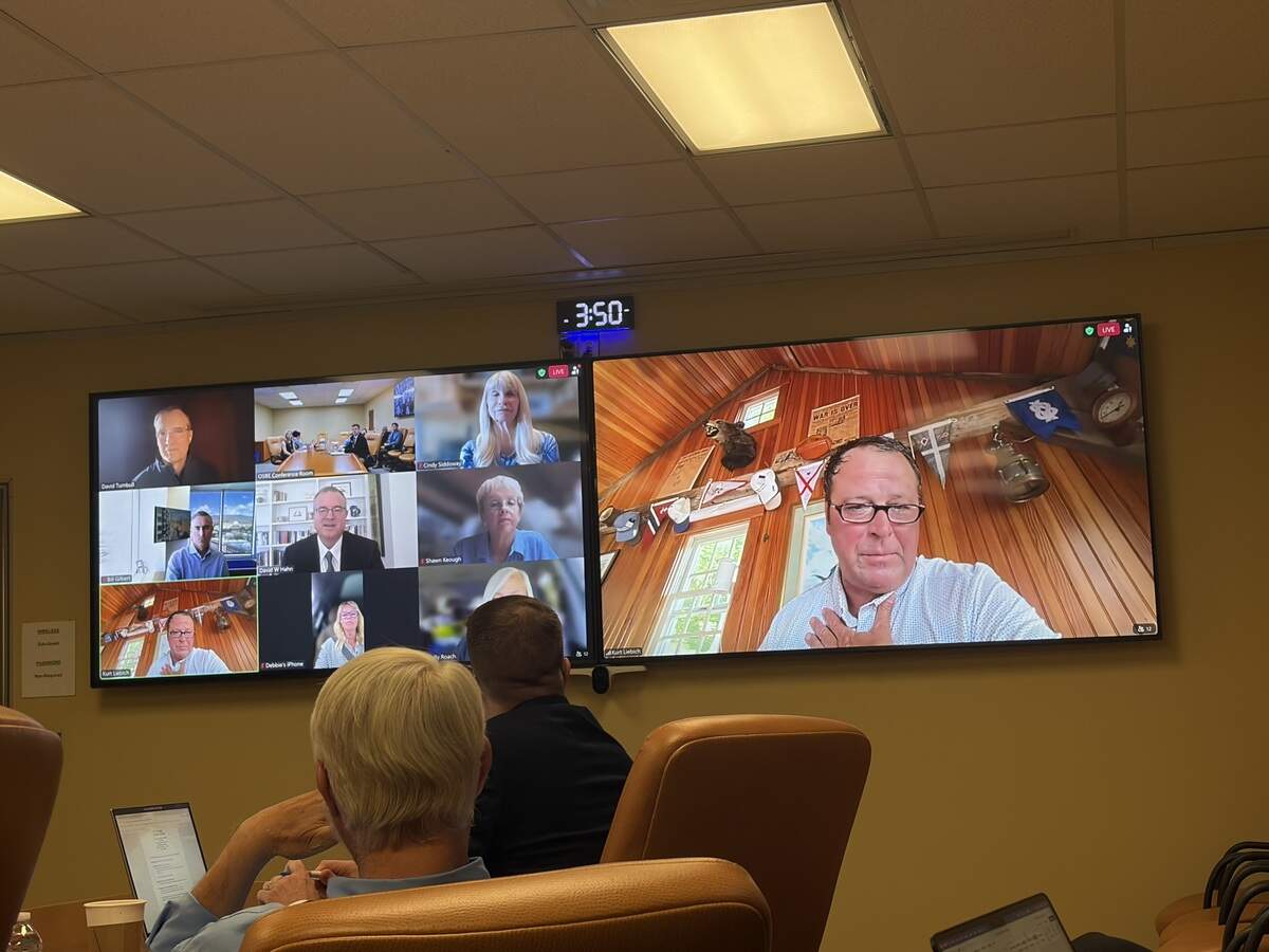 A look inside the Board of Education’s conference room when David Hahn was announced as Boise State’s eighth president on July 1, 2026. The majority of the board attended the meeting virtually.