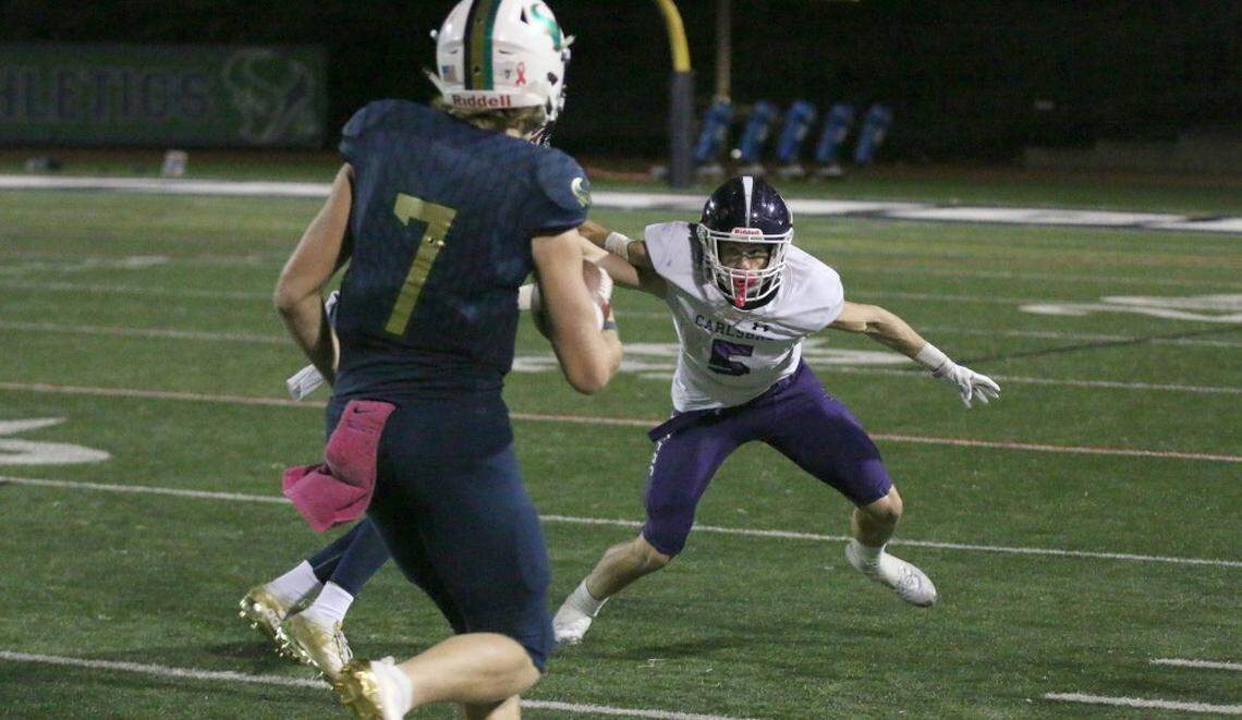 Boise State commit Cole Wright (5) started at defensive back and wide receiver at Carlsbad High School in California. As a senior, he racked up 71 receptions for 1,176 yards and 13 touchdowns.