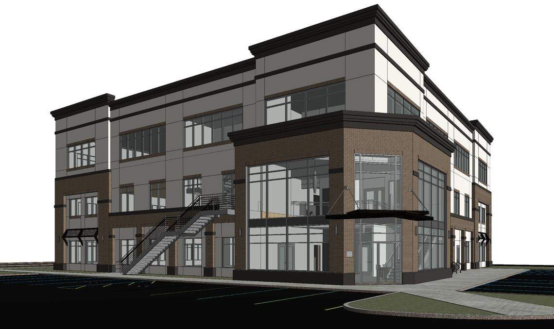 An architect’s rendering of the C Squared Social office building being built in Meridian.