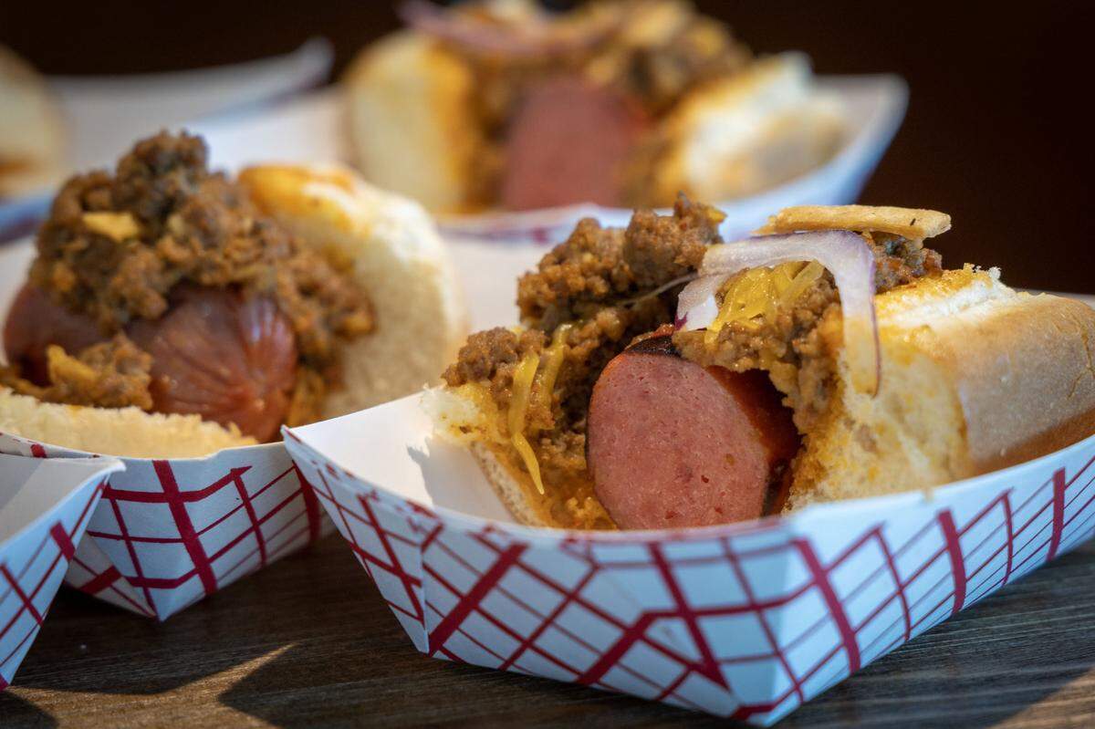 Chorizo chili dog, one of 10 new food concessions on the menu at at Albertsons Stadium this coming season.
