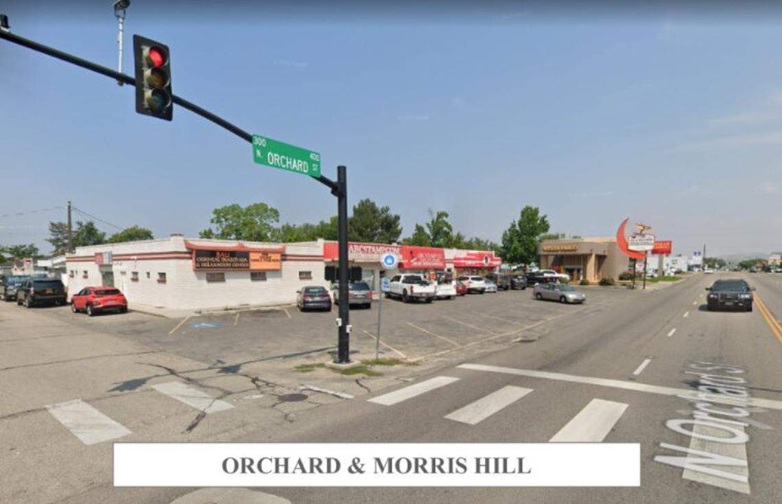 An image shows the northwest corner of North Orchard Street and West Morris Hill Road as it looks today.