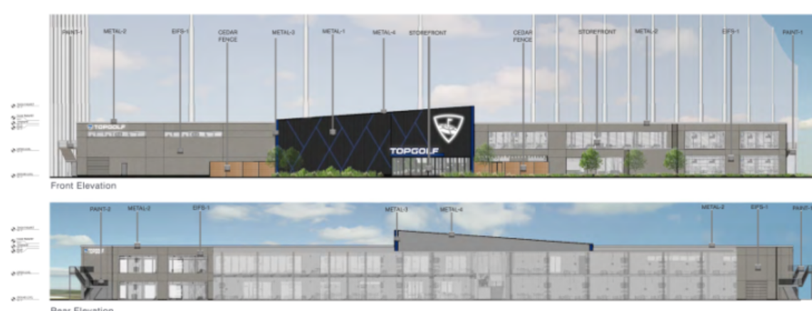 Architectural renderings of the Topgolf business proposed near I-84 and Eagle Road in Meridian.