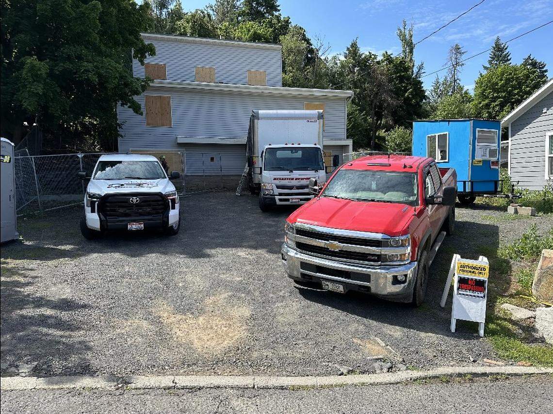 Crews begin work to demolish the off-campus King Road home where four University of Idaho students were killed in November 2022, in Moscow, Idaho, as pictured on June 28, 2023.