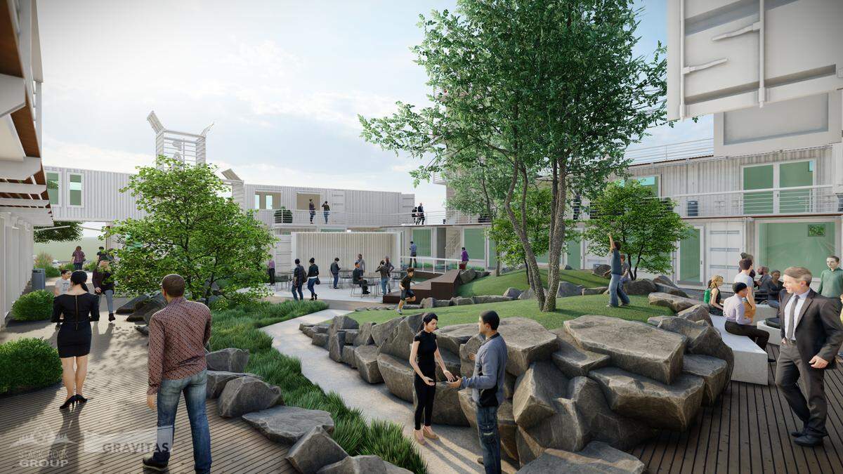 The micro-commercial spaces would be positioned around a central courtyard, according to architectural renderings.