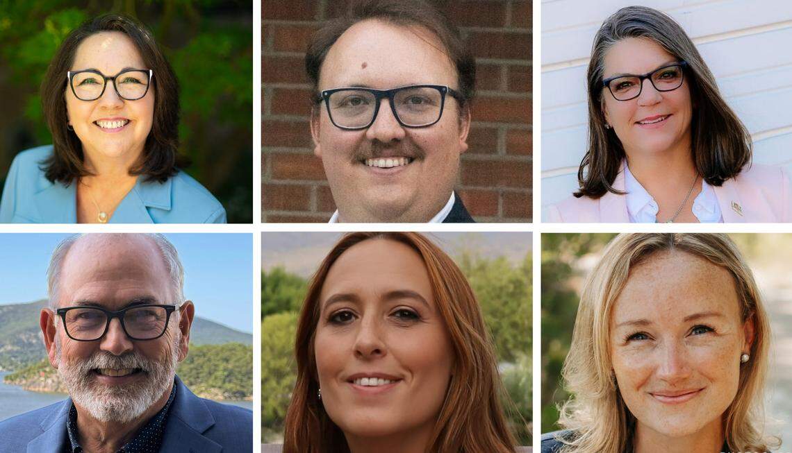 Candidates for Garden City City Council, from left, top row: Wendy Carver-Herbert, Gage Coprivnicar and incumbent Teresa Jorgensen, and bottom row: Dennis Mansfield, Starr Shepard and Kelceymarie Warner.