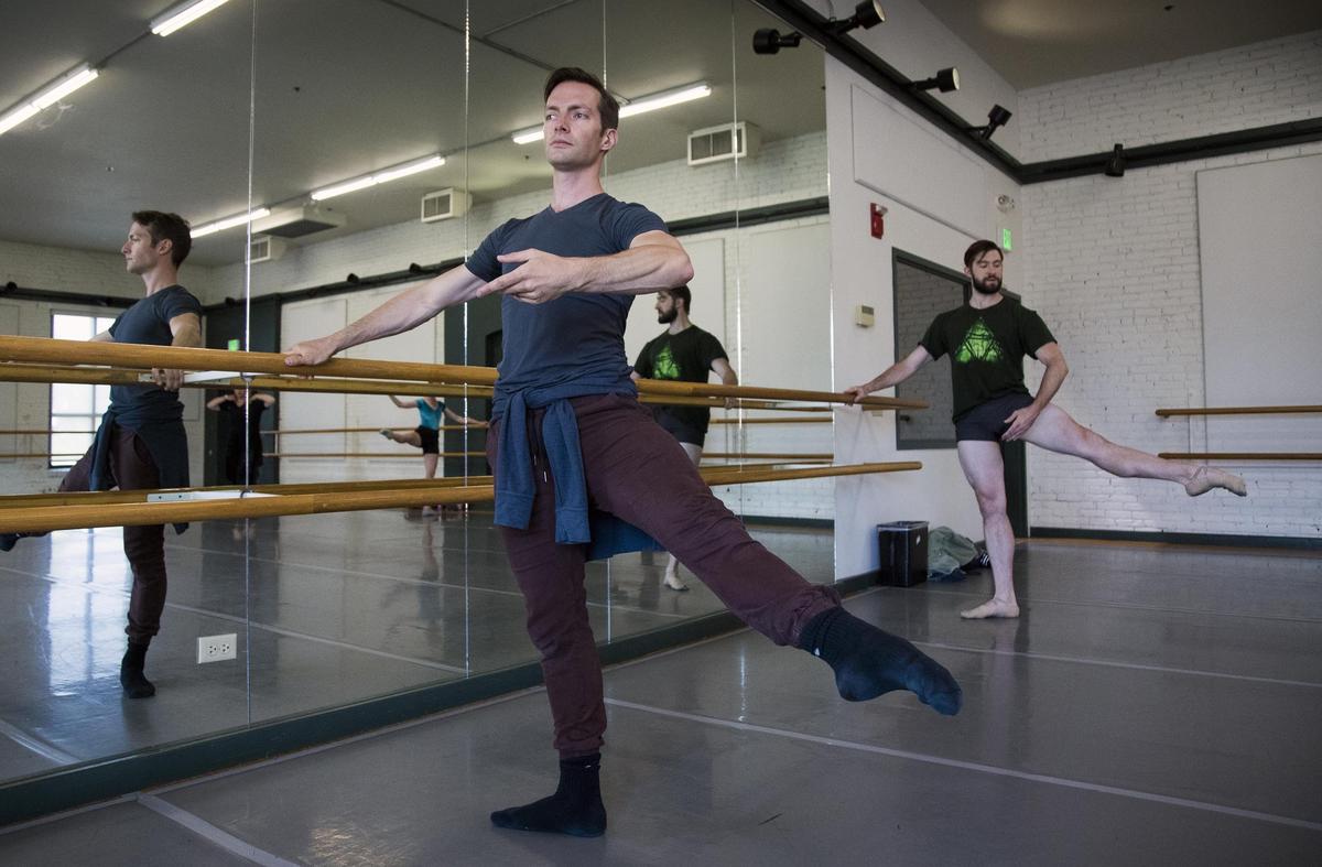 Garrett Anderson, Ballet Idaho’s new artistic director, joins an open ballet class at the Esther Simplot Performing Arts Academy on July 20, before the season rehearsals were set to begin.